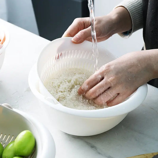 Plateau à fruits de cuisine, bassin double couche amovible pour fruits et légumes, panier de drainage, panier de lavage rotatif créatif pour la maison